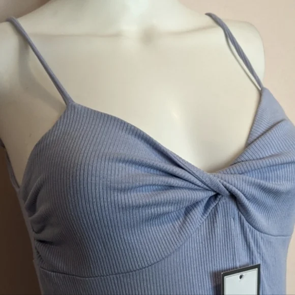 Goodnight Macaroon Blue Purple Yuri Twist Front Ribbed Slit Leg Midi Dress M - Picture 3 of 6